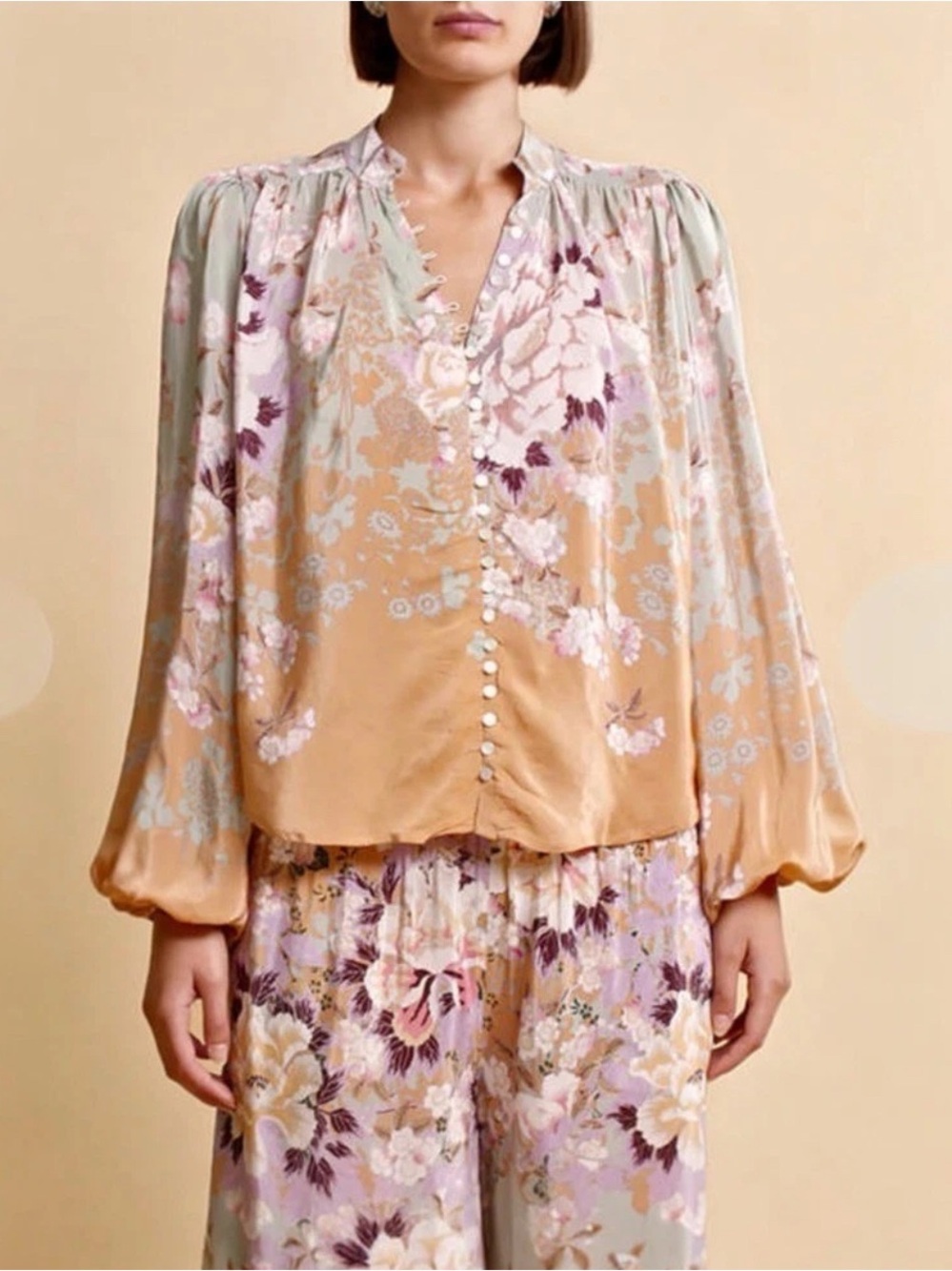 By TiMo Floral Blouse Boho Romantic Puff Sleeve Top S Maximalist Artsy $320